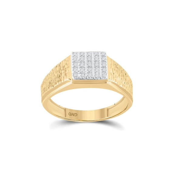 FB Jewels 10kt Yellow Gold Mens Round Diamond Square Cluster Brushed Ring 1/8 Cttw