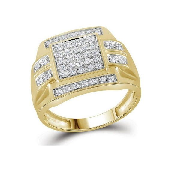FB Jewels 10kt Yellow Gold Mens Round Diamond Square Cluster Ring 1/3 Cttw .5 Size 10.5