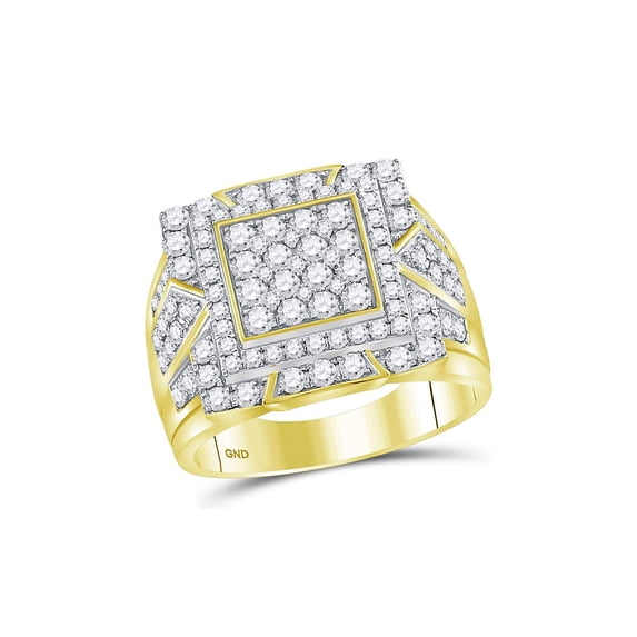 FB Jewels 10kt Yellow Gold Mens Round Diamond Square Cluster Ring 2-1/4 Cttw