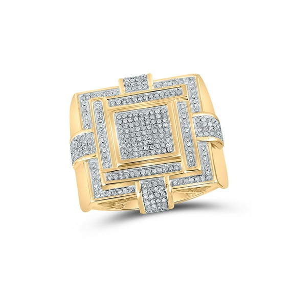 FB Jewels 10kt Yellow Gold Mens Round Diamond Square Cluster Ring 3/4 Cttw Size 11.5