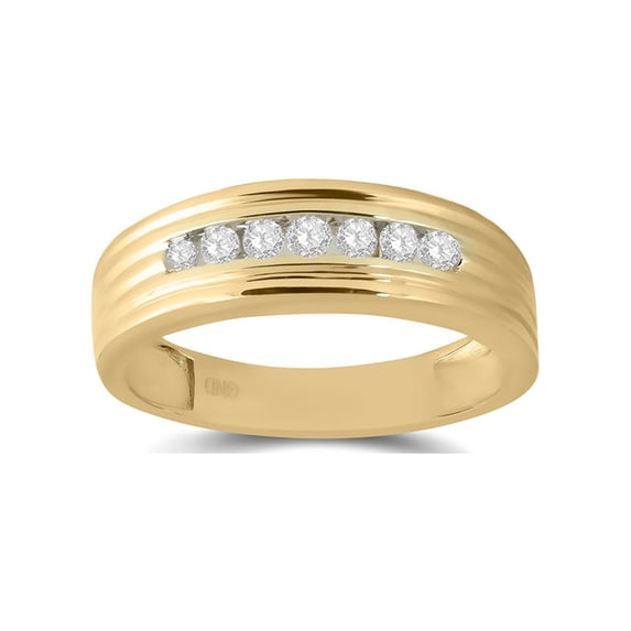 FB Jewels 10kt Yellow Gold Mens Round Diamond Wedding Single Row Band Ring 1/4 Cttw