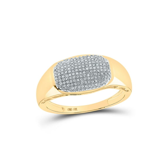 FB Jewels 10kt Yellow Gold Mens Round Pave-set Diamond Oval Cluster Ring 1/4 Cttw