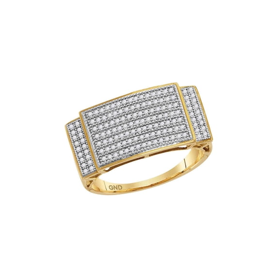 FB Jewels 10kt Yellow Gold Mens Round Pave-set Diamond Rectangle Cluster Ring 1/2 Cttw