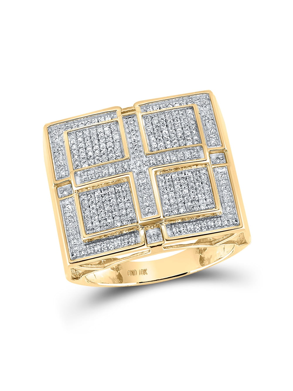 FB Jewels 10kt Yellow Gold Mens Round Pave-set Diamond Square Cross ...
