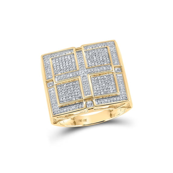 FB Jewels 10kt Yellow Gold Mens Round Pave-set Diamond Square Cross Cluster Ring 1/2 Cttw