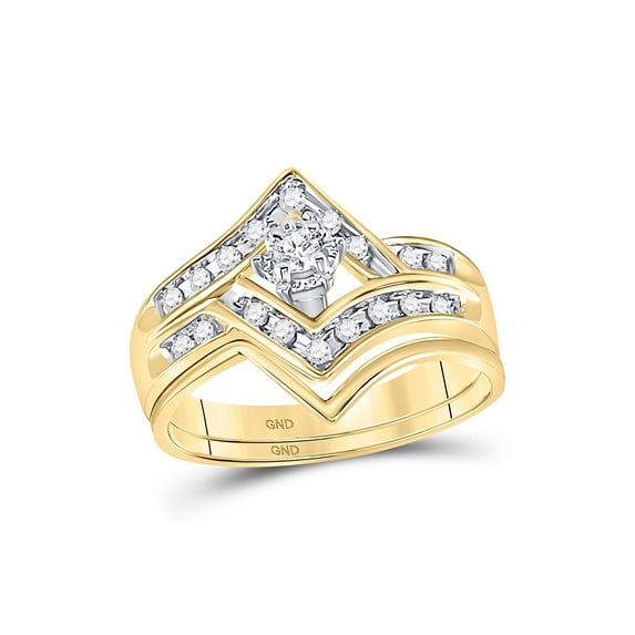 FB Jewels 10kt Yellow Gold Round Diamond Chevron Bridal Wedding Ring Band Set 1/4 Cttw Size 9