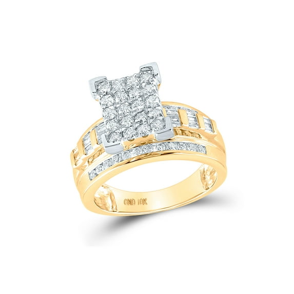 FB Jewels 10kt Yellow Gold Round Diamond Cinderella Cluster Bridal Wedding Engagement Ring 1 Cttw Size 6.5