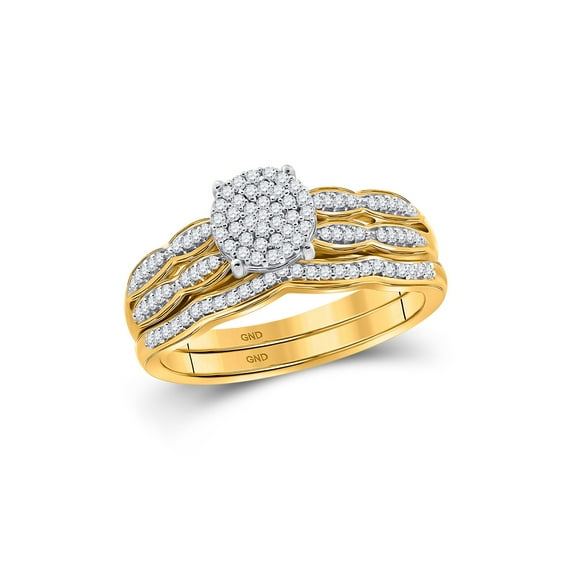 FB Jewels 10kt Yellow Gold Round Diamond Cluster Bridal Wedding Ring Band Set 1/4 Cttw Size 8