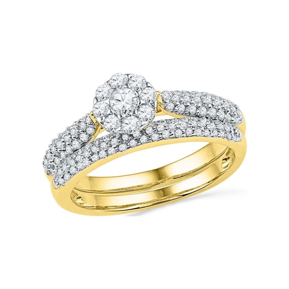FB Jewels 10kt Yellow Gold Round Diamond Cluster Bridal Wedding Ring Band Set 5/8 Cttw