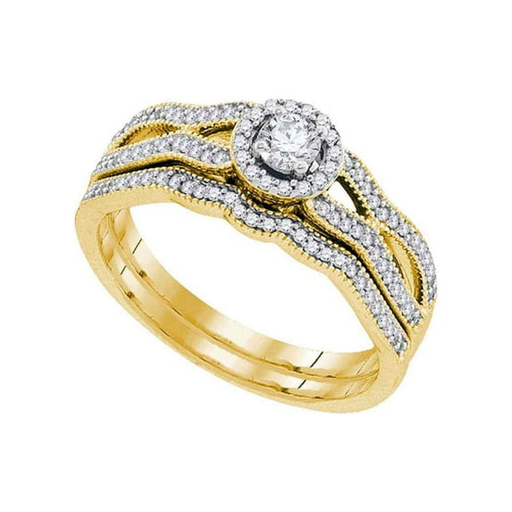 FB Jewels 10kt Yellow Gold Round Diamond Milgrain Bridal Wedding Ring Band Set 3/8 Cttw Size 6