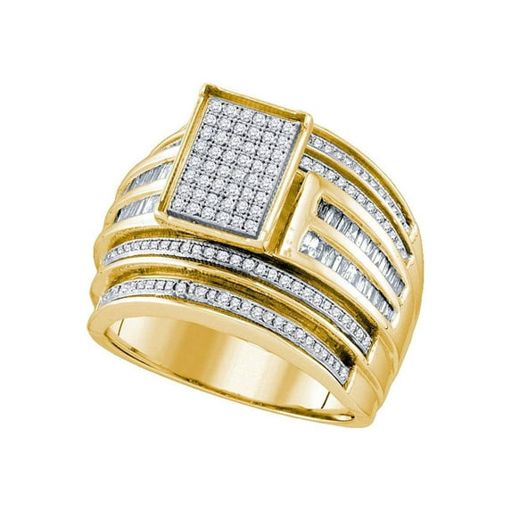 FB Jewels 10kt Yellow Gold Round Diamond Rectangle Cluster Bridal Wedding Engagement Ring 7/8 Cttw Size 5.5