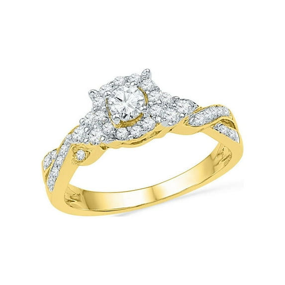 FB Jewels 10kt Yellow Gold Round Diamond Solitaire Twist Bridal Wedding Engagement Ring 1/2 Cttw Size 9