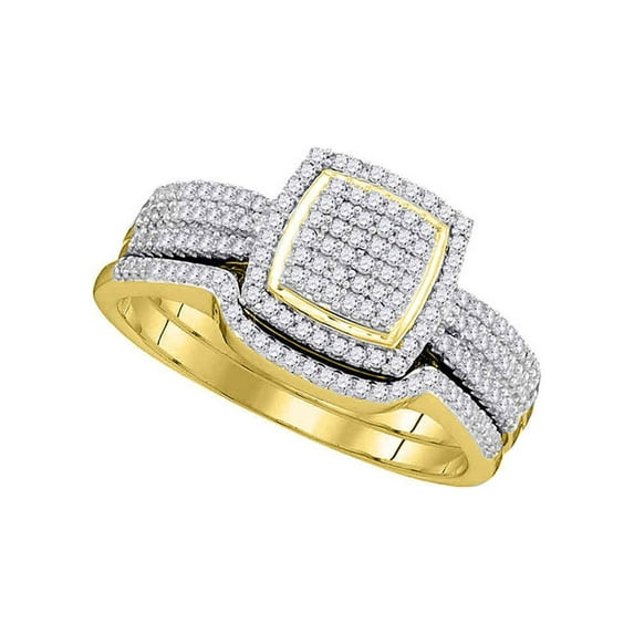 FB Jewels 10kt Yellow Gold Round Diamond Square Bridal Wedding Ring Band Set 1/2 Cttw Size 6