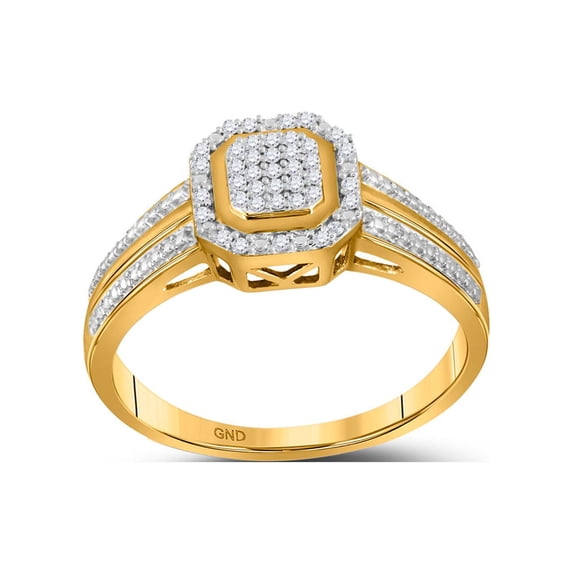 FB Jewels 10kt Yellow Gold Round Diamond Square Cluster Bridal Wedding Engagement Ring 1/10 Cttw
