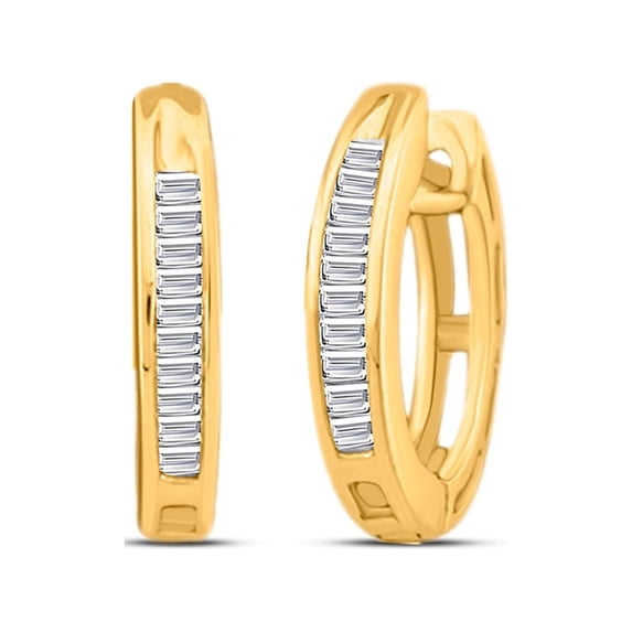 FB Jewels 10kt Yellow Gold Womens Baguette Diamond Huggie Hoop Earrings 1/6 Cttw