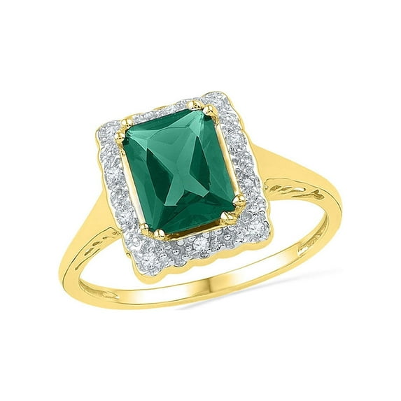 FB Jewels 10kt Yellow Gold Womens Emerald Lab-Created Emerald Solitaire Ring 1-3/4 Cttw