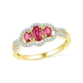 thumbnail image 1 of FB Jewels 10kt Yellow Gold Womens Oval Lab-Created Ruby 3-stone Diamond Frame Ring 7/8 Cttw, 1 of 1