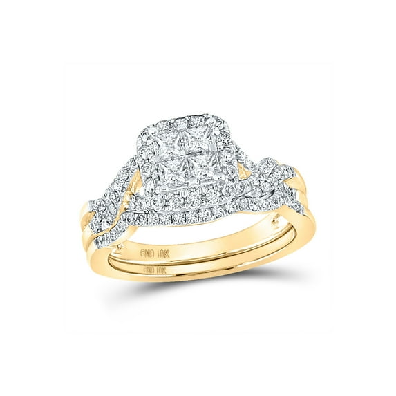 FB Jewels 10kt Yellow Gold Womens Princess Diamond Bridal Wedding Engagement Ring Band Set 1.00 Cttw