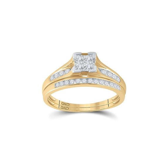 FB Jewels 10kt Yellow Gold Womens Princess Diamond Bridal Wedding Engagement Ring Band Set 1/2 Cttw