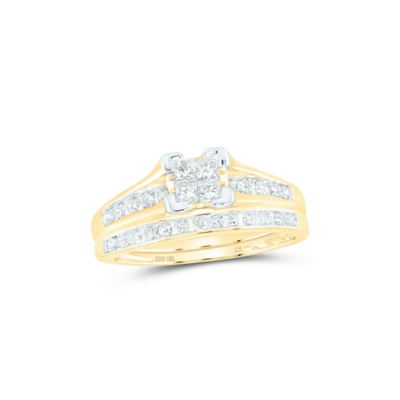 FB Jewels 10kt Yellow Gold Womens Princess Diamond Bridal Wedding Engagement Ring Band Set 1/2 Cttw