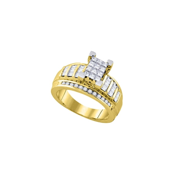 FB Jewels 10kt Yellow Gold Womens Princess Diamond Cindy's Dream Cluster Bridal Wedding Engagement Ring 7/8 Cttw - Size 7