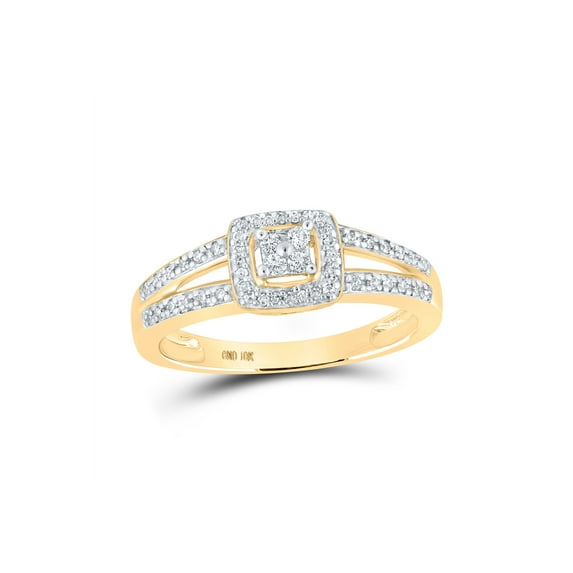 FB Jewels 10kt Yellow Gold Womens Princess Diamond Cluster Bridal Wedding Engagement Ring 1/5 Cttw