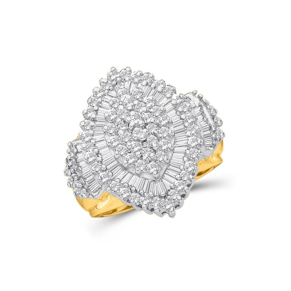 FB Jewels 10kt Yellow Gold Womens Round Baguette Diamond Concentric Oval Cluster Ring 1.00 Cttw