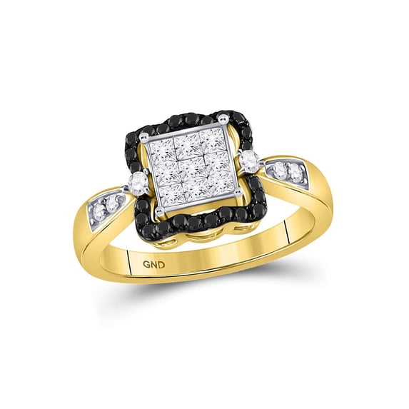 FB Jewels 10kt Yellow Gold Womens Round Black Color Enhanced Diamond Cluster Ring 3/4 Cttw Size 6