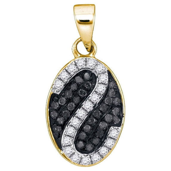 FB Jewels 10kt Yellow Gold Womens Round Black Color Enhanced Diamond Oval Pendant 1/4 Cttw