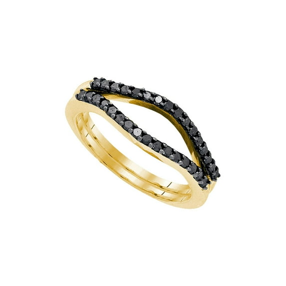 FB Jewels 10kt Yellow Gold Womens Round Black Color Enhanced Diamond Wrap Ring Guard Enhancer 1/3 Cttw Size 7.5