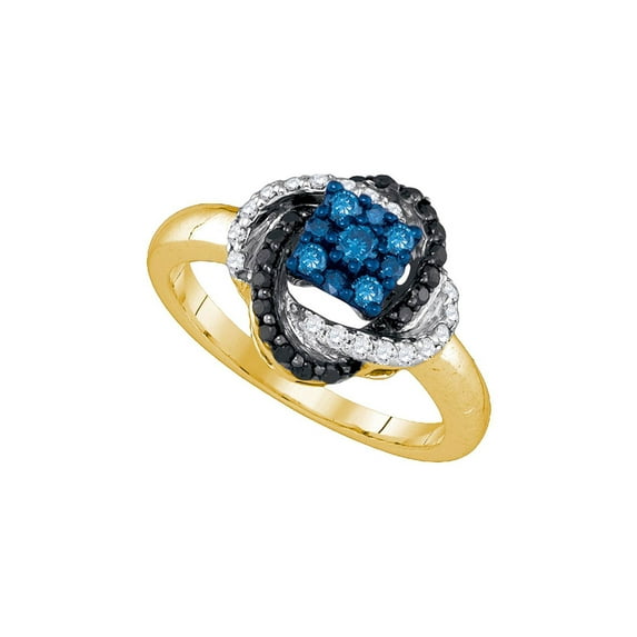 FB Jewels 10kt Yellow Gold Womens Round Blue Color Enhanced Diamond Cluster Ring 1/2 Cttw Size 8.5
