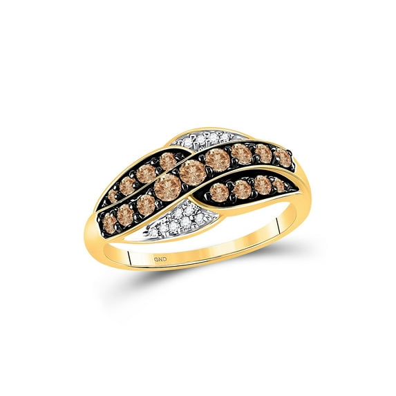 FB Jewels 10kt Yellow Gold Womens Round Brown Diamond Band Ring 1/2 Cttw