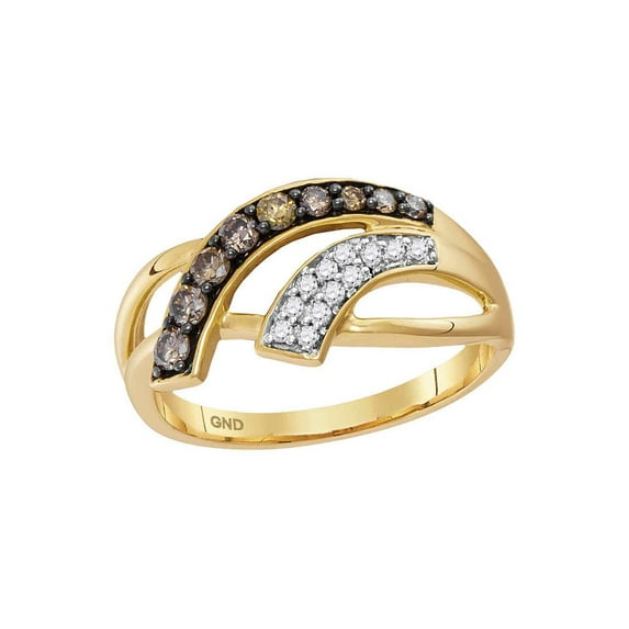 FB Jewels 10kt Yellow Gold Womens Round Brown Diamond Band Ring 1/3 Cttw
