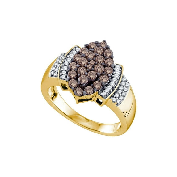 FB Jewels 10kt Yellow Gold Womens Round Brown Diamond Cluster Ring 1.00 Cttw