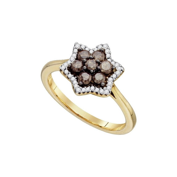 FB Jewels 10kt Yellow Gold Womens Round Brown Diamond Cluster Ring 1/2 Cttw