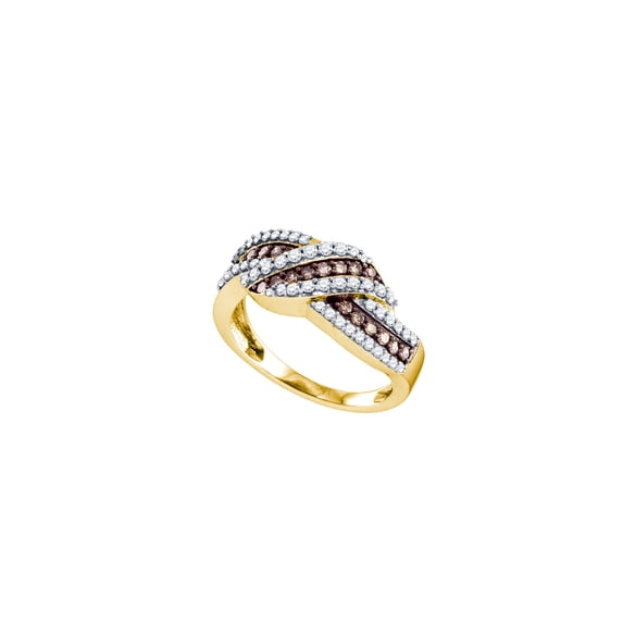 FB Jewels 10kt Yellow Gold Womens Round Brown Diamond Crossover Band Ring 3/4 Cttw Size 9