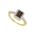thumbnail image 1 of FB Jewels 10kt Yellow Gold Womens Round Brown Diamond Rectangle Frame Cluster Ring 1/2 Cttw, 1 of 1