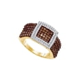 thumbnail image 1 of FB Jewels 10kt Yellow Gold Womens Round Brown Diamond Square Cluster Ring 1.00 Cttw, 1 of 1