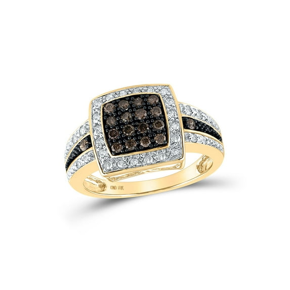 FB Jewels 10kt Yellow Gold Womens Round Brown Diamond Square Cluster Ring 1/2 Cttw Size 6.5
