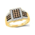 thumbnail image 1 of FB Jewels 10kt Yellow Gold Womens Round Brown Diamond Square Cluster Ring 5/8 Cttw, 1 of 1