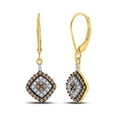 thumbnail image 1 of FB Jewels 10kt Yellow Gold Womens Round Brown Diamond Square Dangle Earrings 1/2 Cttw In Pave Setting (I2-I3 clarity; Brown color), 1 of 1