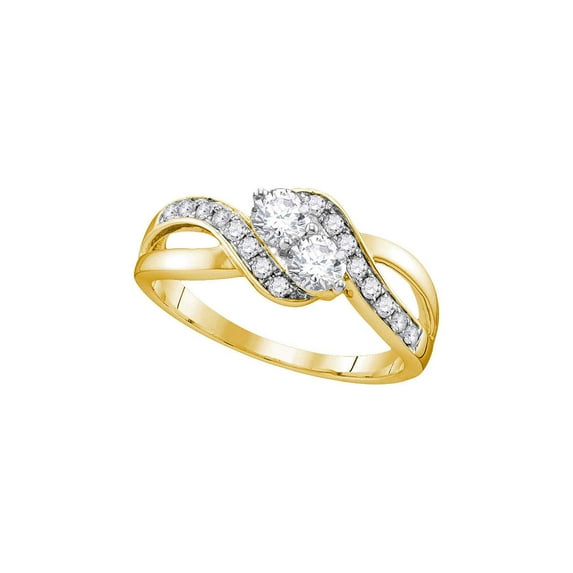 FB Jewels 10kt Yellow Gold Womens Round Diamond 2-stone Hearts Together Bridal Wedding Engagement Ring 5/8 Cttw