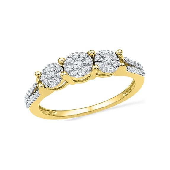 FB Jewels 10kt Yellow Gold Womens Round Diamond 3-stone Cluster Ring 1/4 Cttw