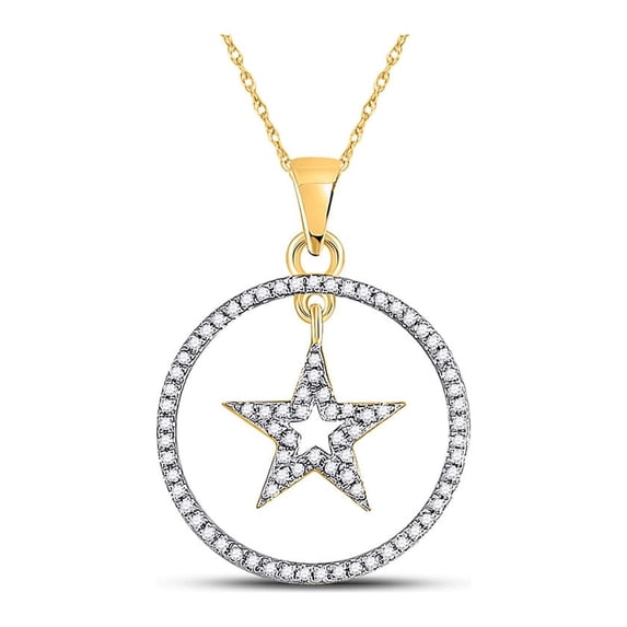 FB Jewels 10kt Yellow Gold Womens Round Diamond Circle Dangling Star Pendant 1/4 Cttw