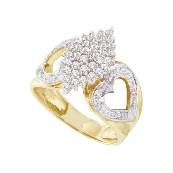 FB Jewels 10kt Yellow Gold Womens Round Diamond Cluster Heart Ring 1/2 Cttw Size 5.5