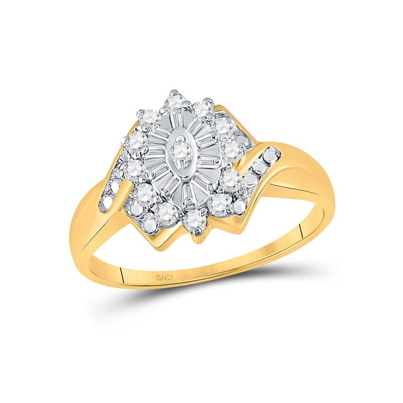 FB Jewels 10kt Yellow Gold Womens Round Diamond Cluster Ring 1/4 Cttw