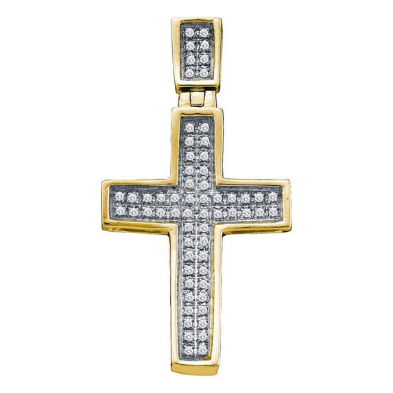 FB Jewels 10kt Yellow Gold Womens Round Diamond Cross Faith Pendant 1/6 Cttw