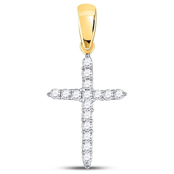 FB Jewels 10kt Yellow Gold Womens Round Diamond Cross Pendant 1/6 Cttw
