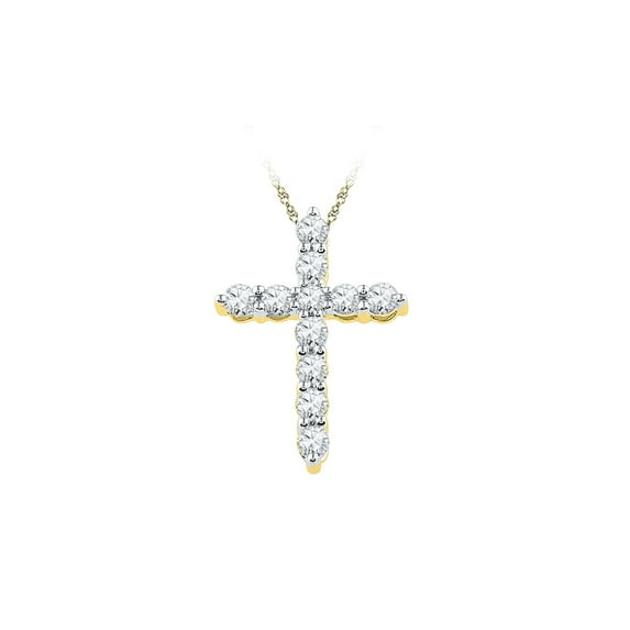 FB Jewels 10kt Yellow Gold Womens Round Diamond Cross Religious Pendant 1/3 Cttw