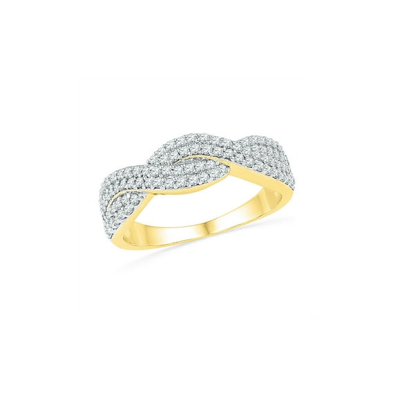 FB Jewels 10kt Yellow Gold Womens Round Diamond Crossover Band Ring 1/2 Cttw Size 8.5